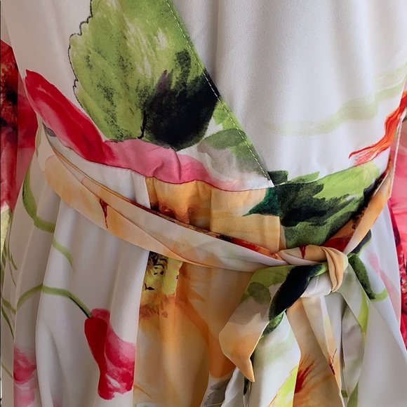 IVORY FLORAL HIGH LOW TIED WAIST FLOWY LINED DRESS - Picture 7 of 10